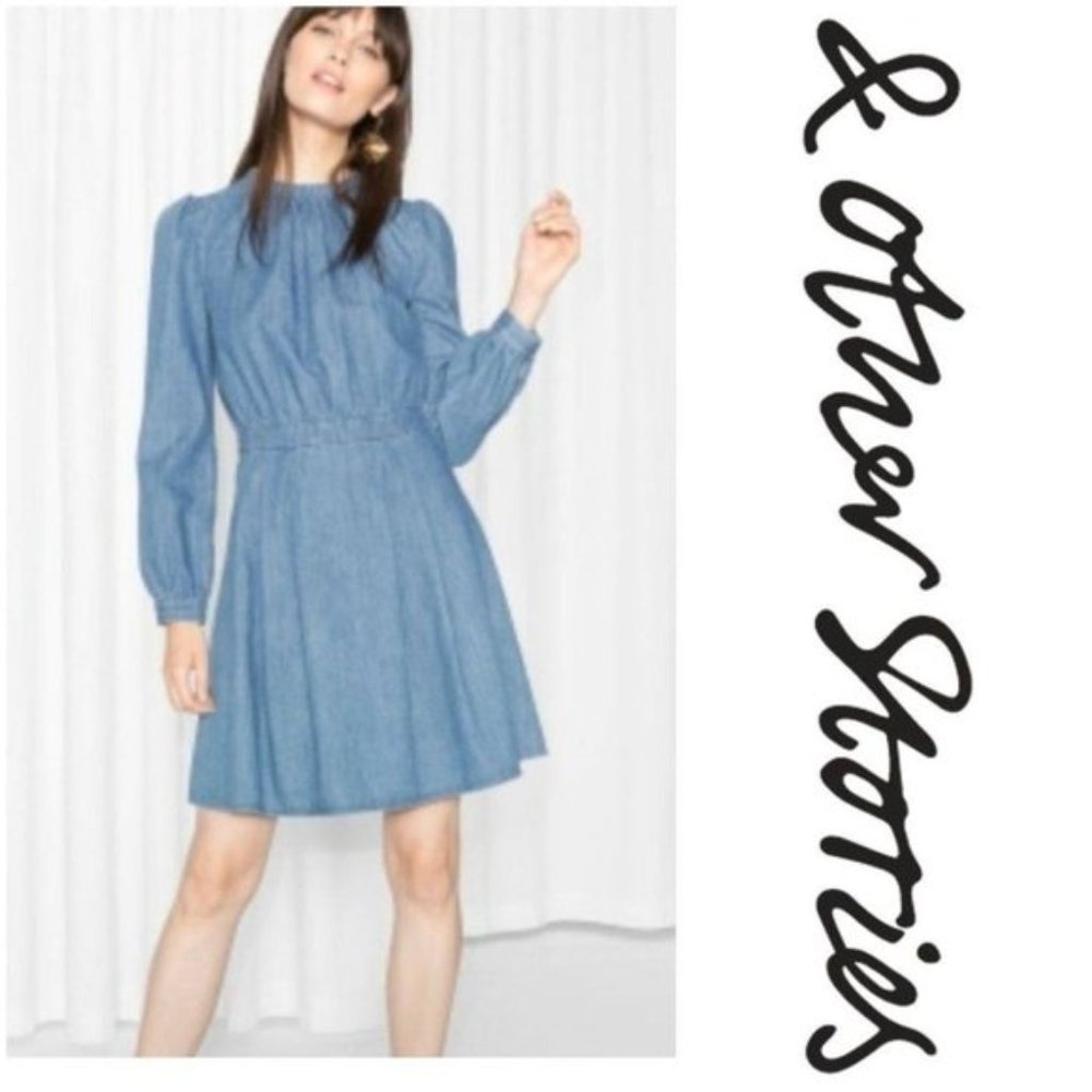 Blue  & Other Stories Pleated Front Denim Dress 8